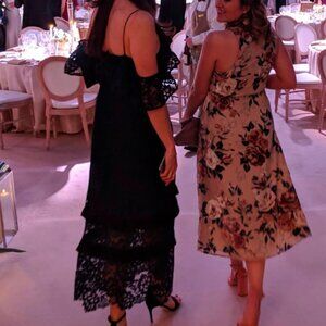 Rachel Zoe Navy Lace Midi Dress with off the shoulder straps - Size 6 US